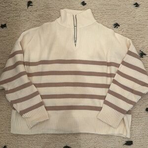 Mango Cream and Brown Striped Turtleneck Sweater NWOT